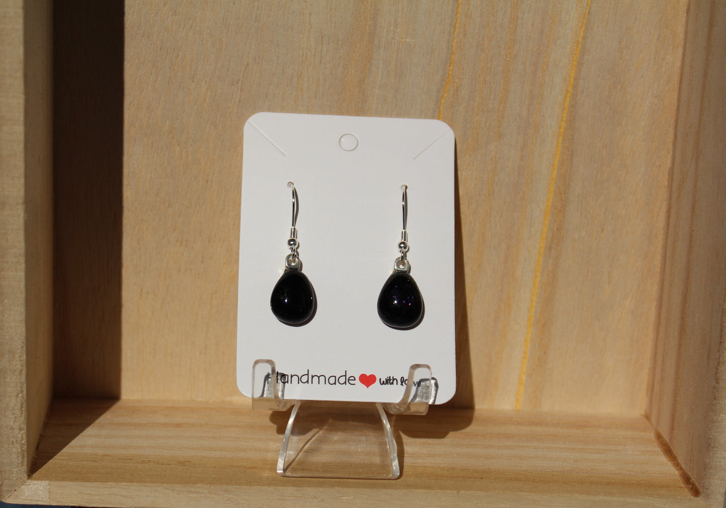 Black Iridescent Teardrop Earrings - B