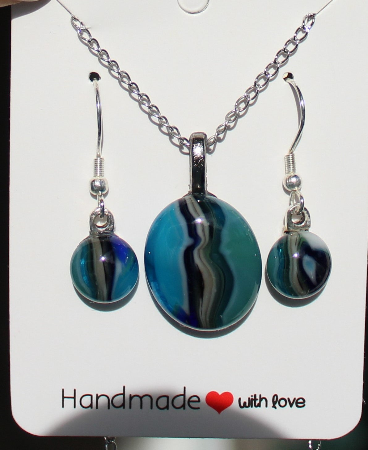 Blue Stripe Puddle Necklace and Earring Set