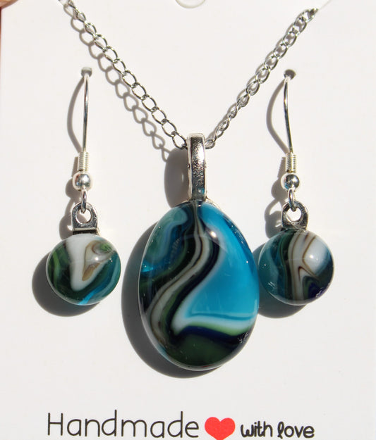 Blue Wave Puddle Necklace and Earring Set