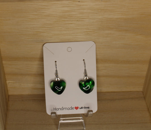 Dark Green Heart Earrings