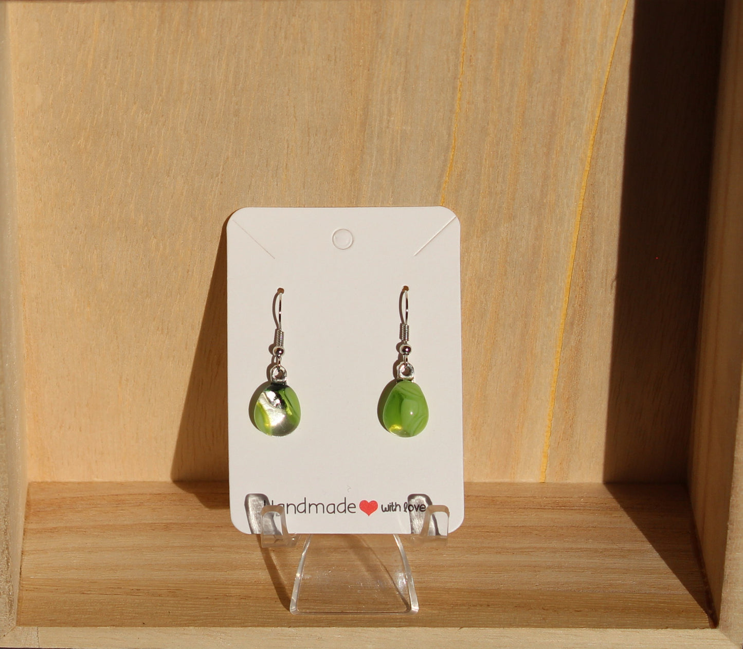 Light Green and Clear Teardrop Earrings