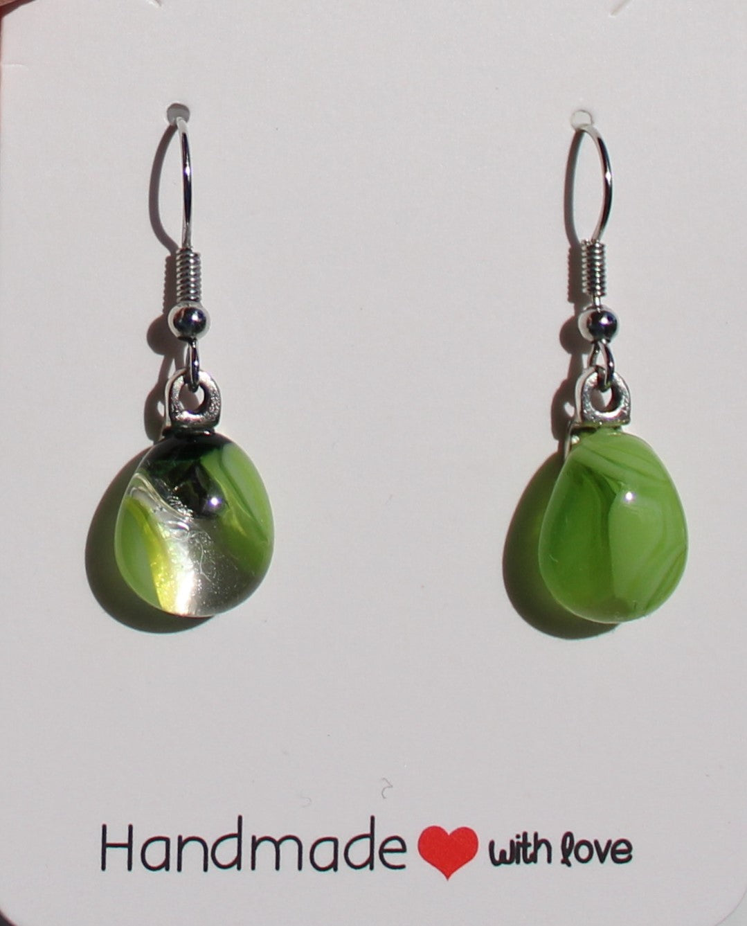 Light Green and Clear Teardrop Earrings