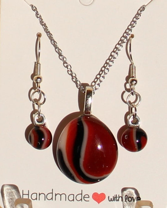Red Striped Puddle Necklace and Earring Set
