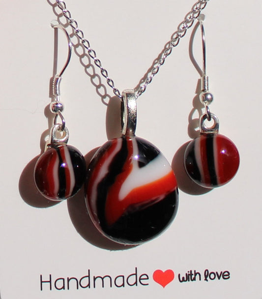 Red Vector Puddle Necklace and Earring Set