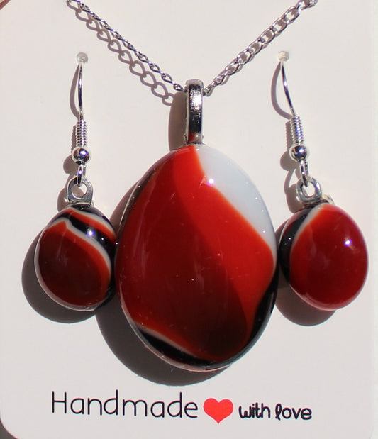 Red Wave Puddle Necklace and Earring Set
