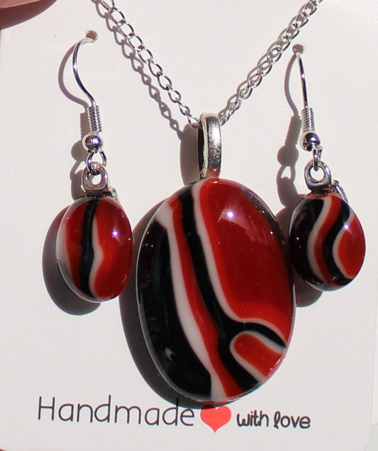 Red Abstract Puddle Necklace and Earring Set