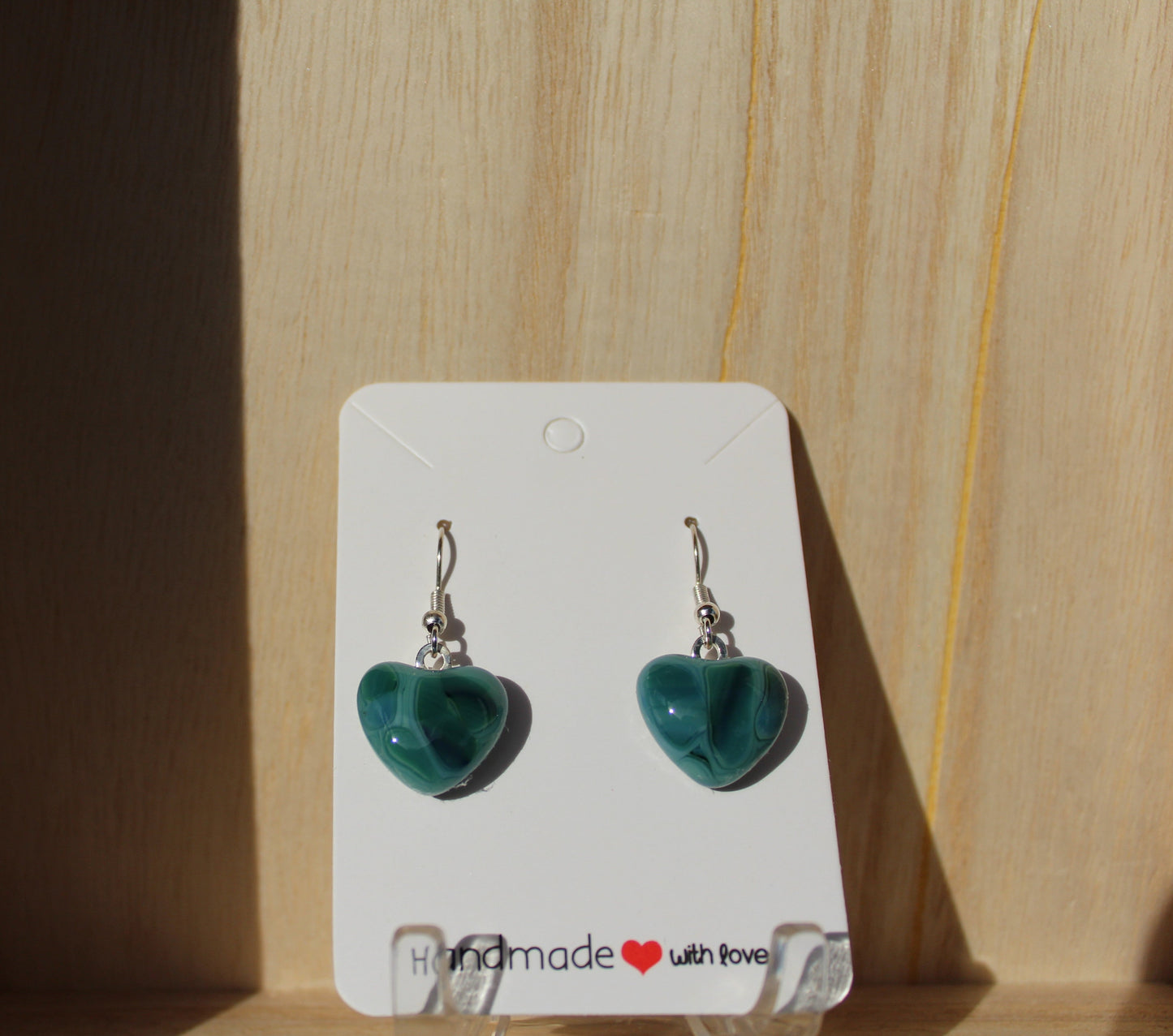 Dark Teal Heart Earrings